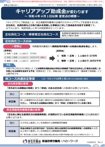 厚生労働省リーフレット　キャリアアップ助成金（R4.4.1改正）